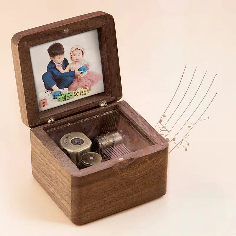 Wooden Music Box Gift: Visible Mechanism + Your Custom Photo Unique Best Gifts