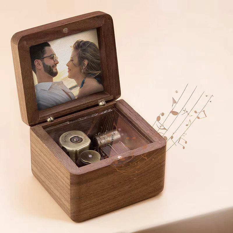 Wooden Music Box Gift: Visible Mechanism + Your Custom Photo Unique Best Gifts
