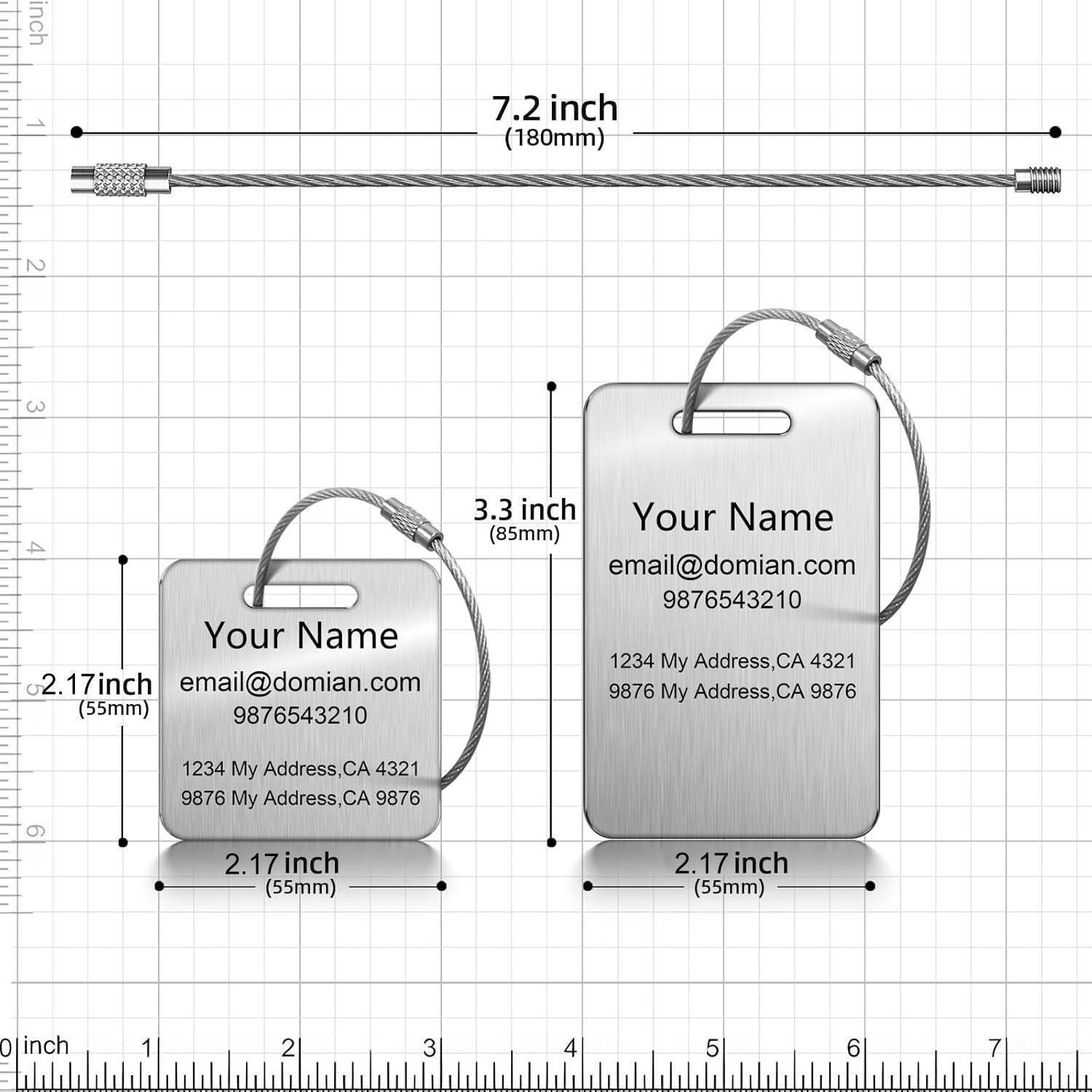 Customized Stainless Steel Luggage Tags: Personalize Your Suitcases, Backpacks, and Bags with Your Text（Free customization text）