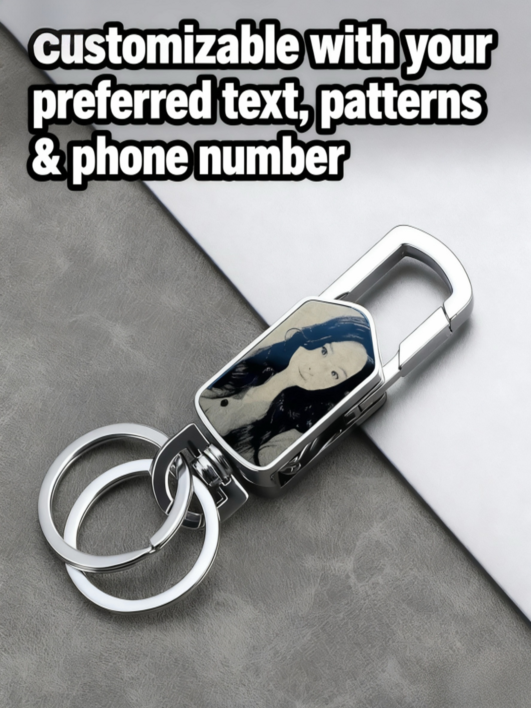 Multifunctional keychain 4 in 1, customizable text and photo, perfect for him or her, Christmas gift（Free customization text）