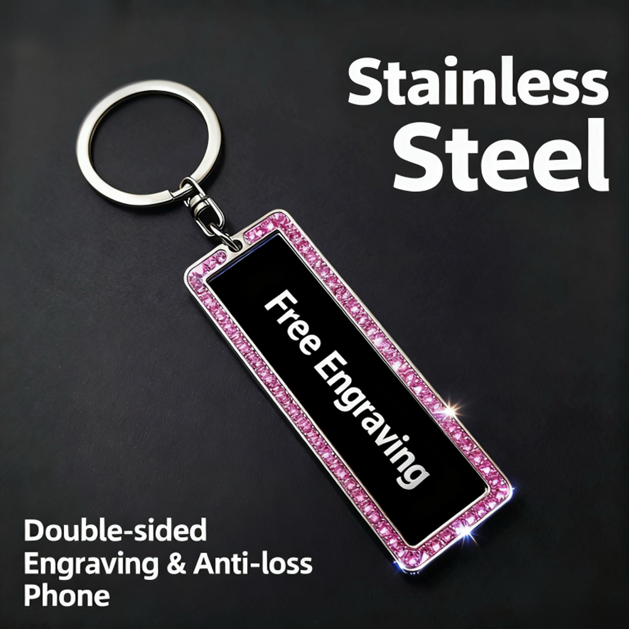 Private custom exquisite diamond keychain number information plate engraved anti-lost pendant men and women's personality free engraving pendant