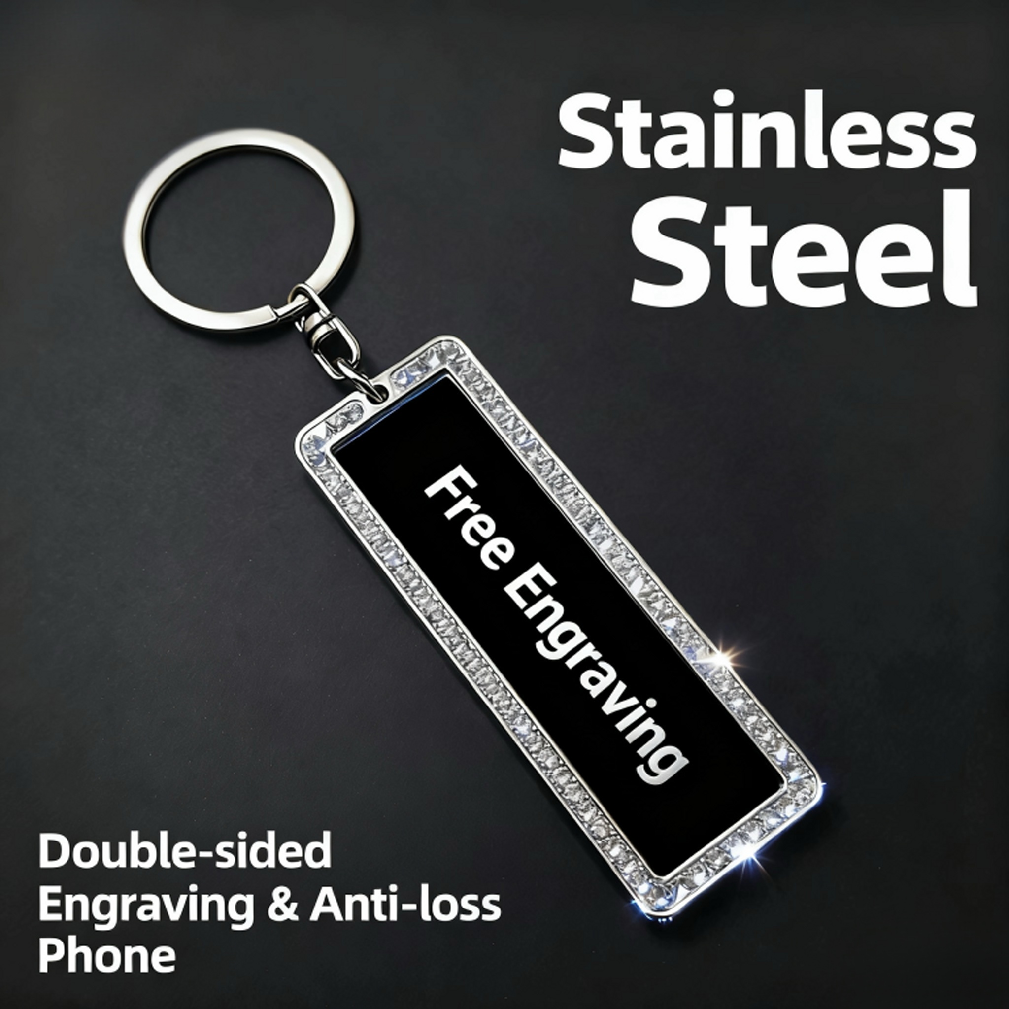 Private custom exquisite diamond keychain number information plate engraved anti-lost pendant men and women's personality free engraving pendant