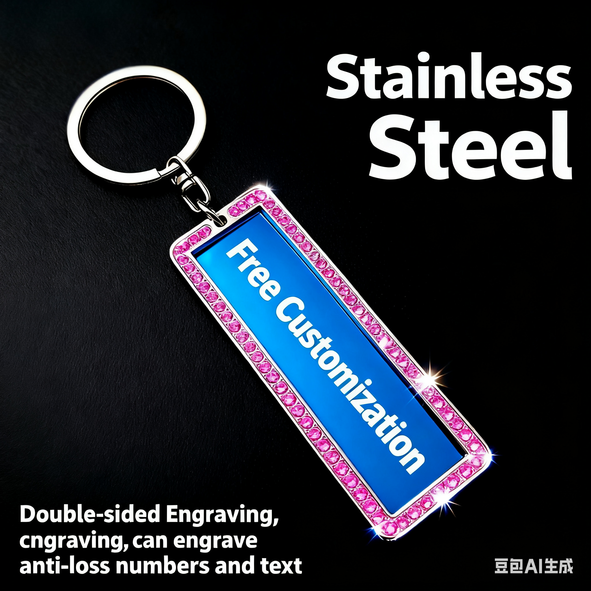 Private custom exquisite diamond keychain number information plate engraved anti-lost pendant men and women's personality free engraving pendant