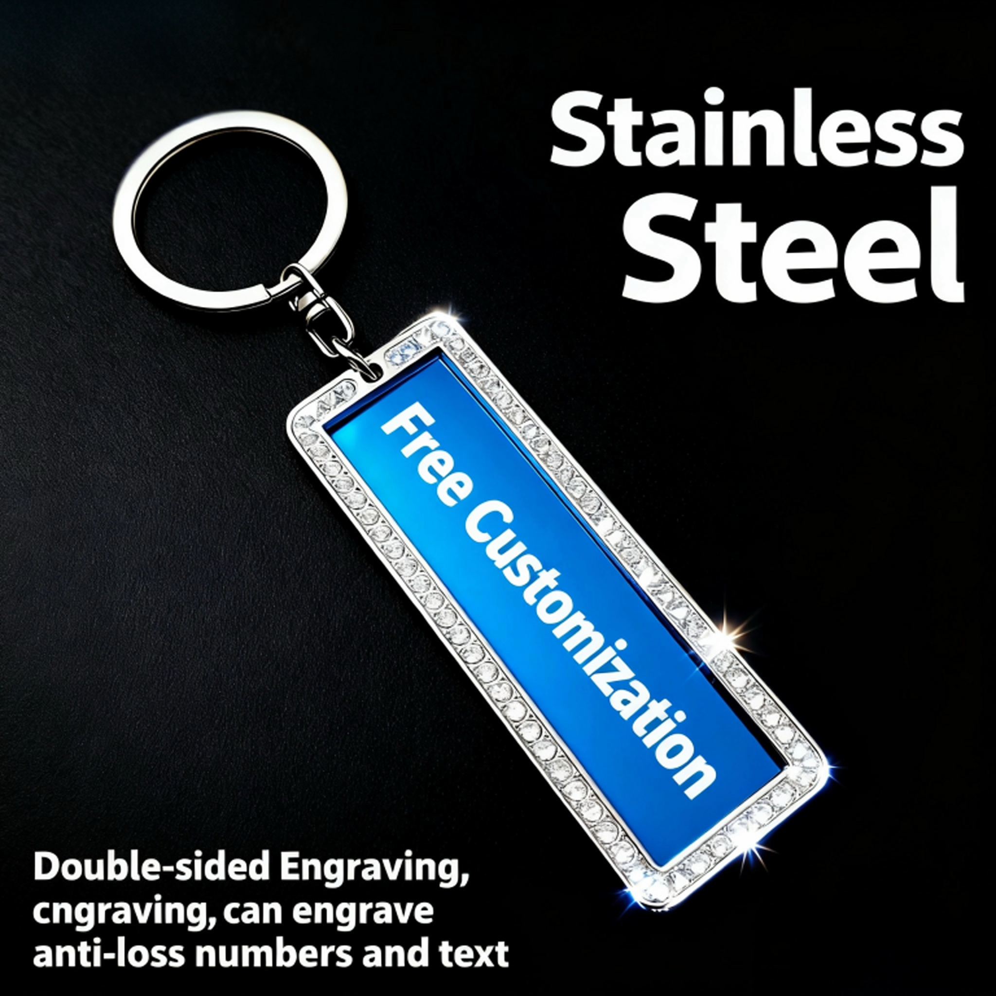 Private custom exquisite diamond keychain number information plate engraved anti-lost pendant men and women's personality free engraving pendant