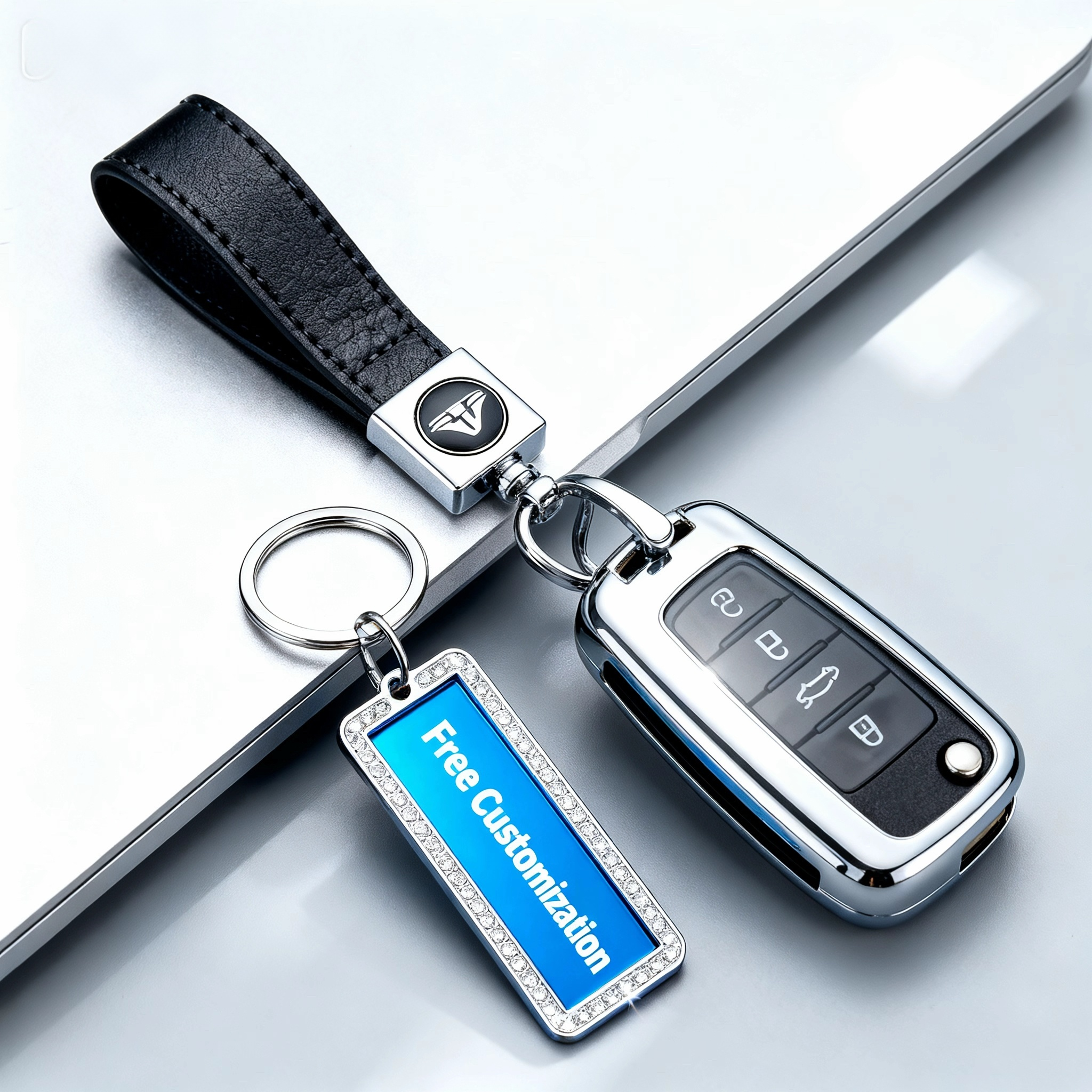 Private custom exquisite diamond keychain number information plate engraved anti-lost pendant men and women's personality free engraving pendant