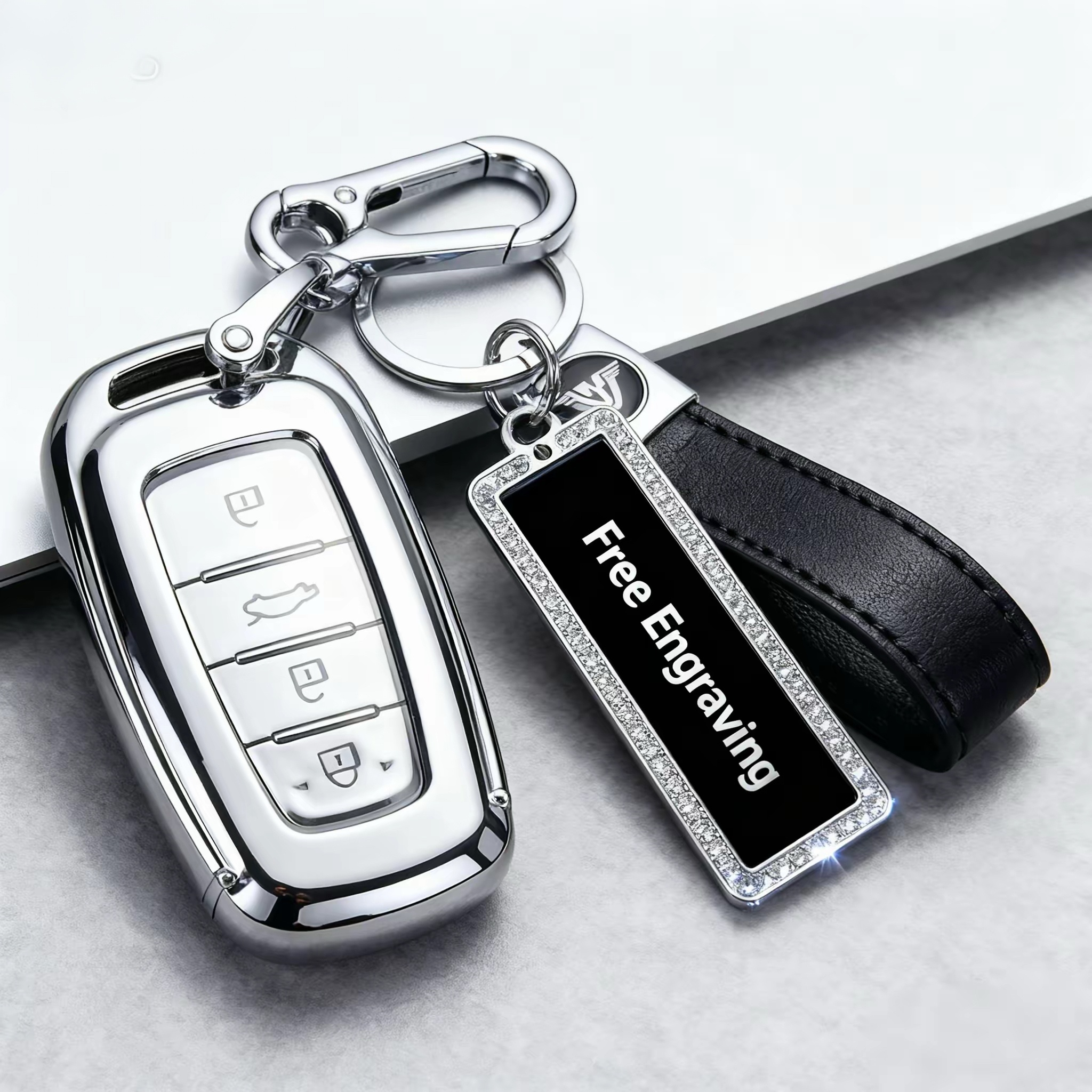 Private custom exquisite diamond keychain number information plate engraved anti-lost pendant men and women's personality free engraving pendant