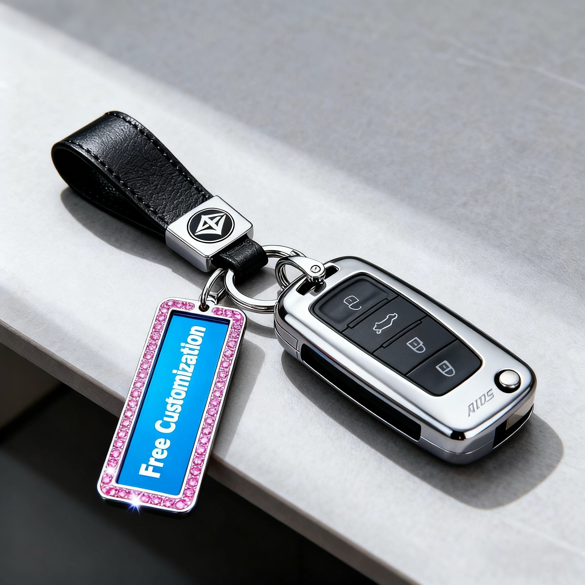 Private custom exquisite diamond keychain number information plate engraved anti-lost pendant men and women's personality free engraving pendant