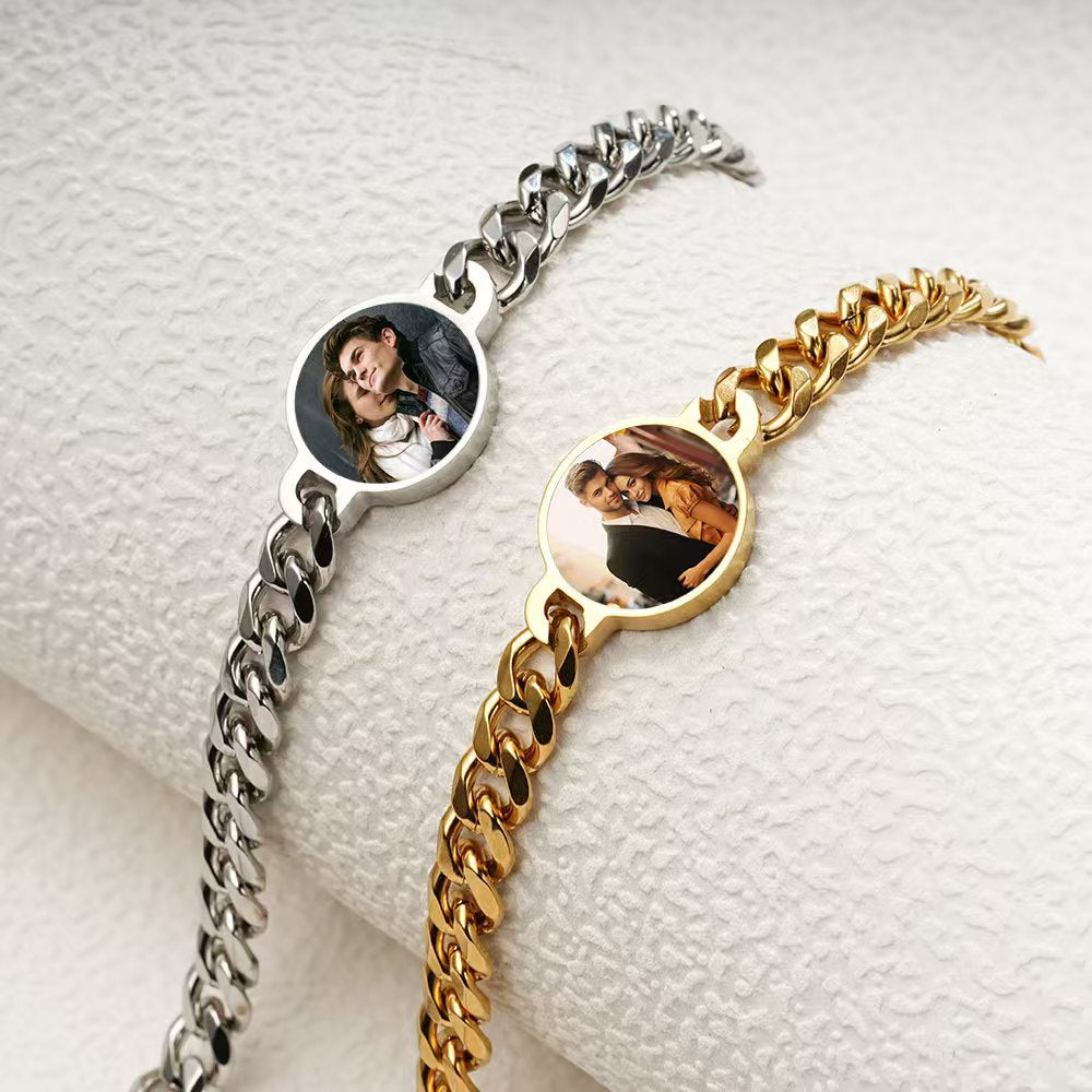 Custom Photo Titanium Steel Bracelet: Unique Chain, Color - Changing Warmth, Your Heartfelt Glow