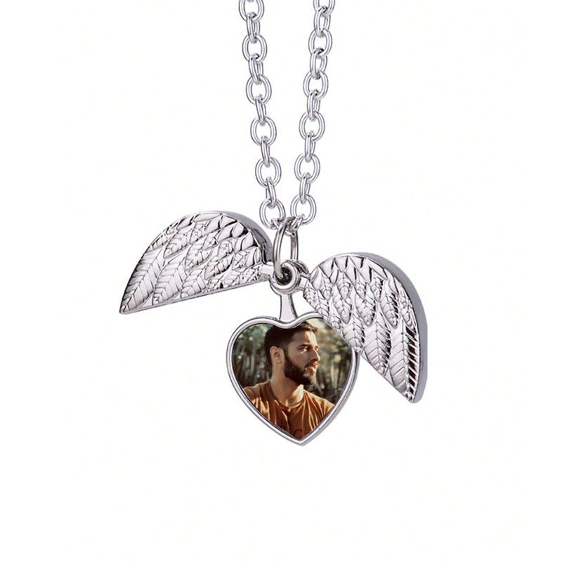 Angel Wing Heart Photo Necklace: Carry Love & Warmth