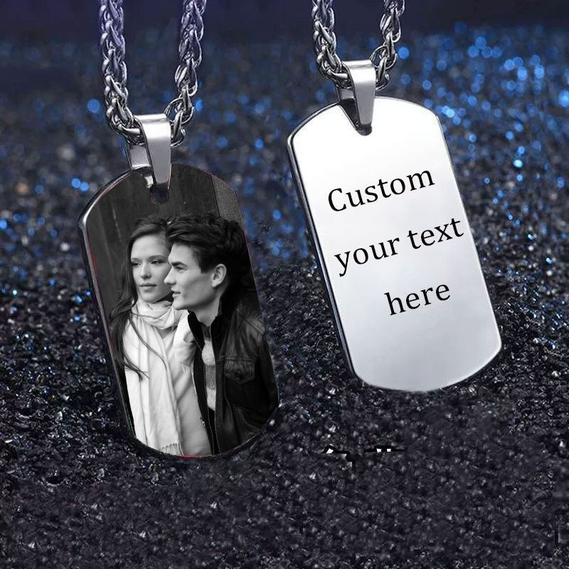 Titanium Style Pendant Necklace. Customizable With Couple Photos And Text