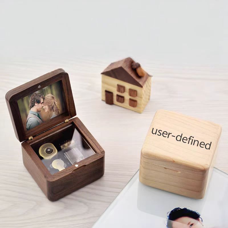 Wooden Music Box Gift: Visible Mechanism + Your Custom Photo Unique Best Gifts