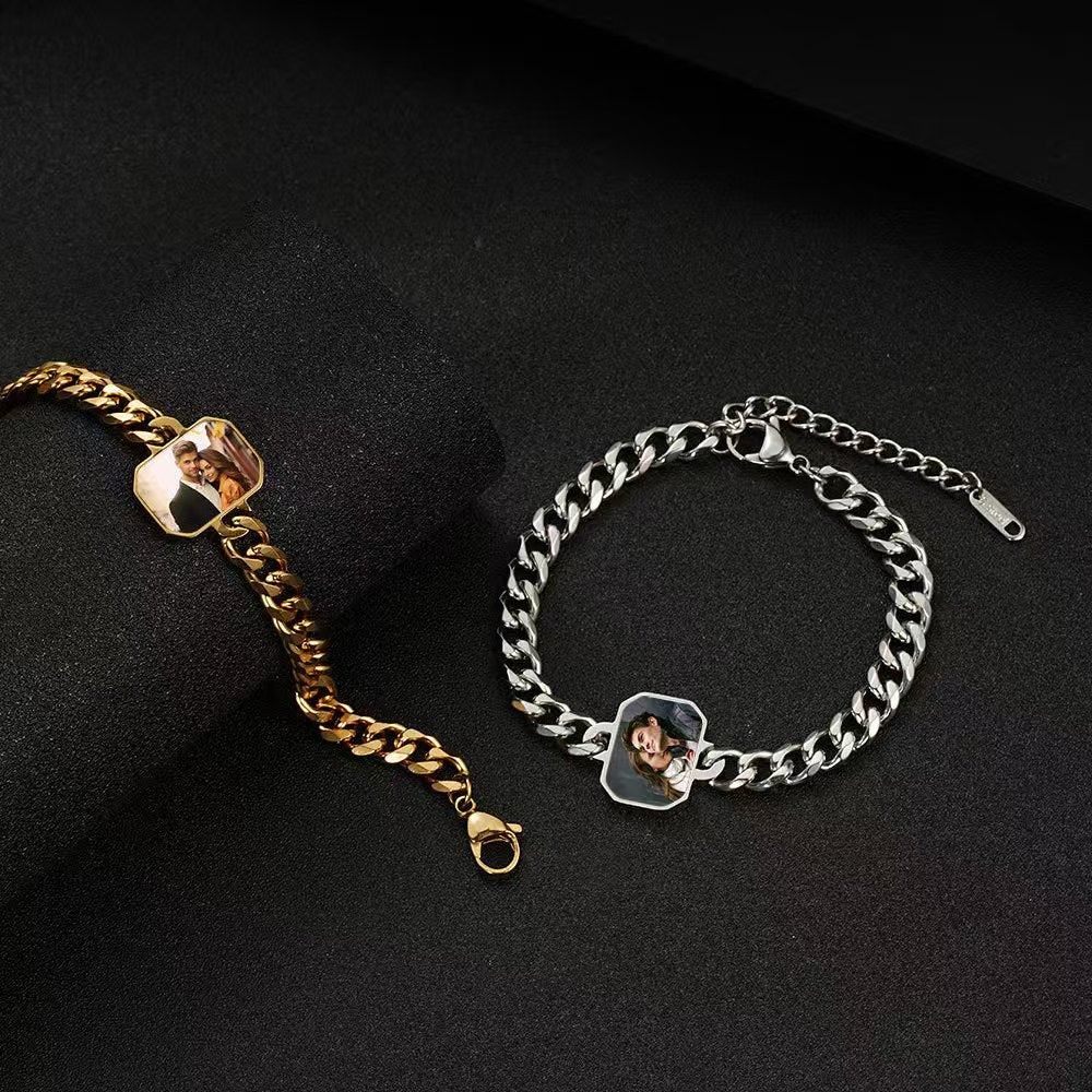 Custom Photo Titanium Steel Bracelet: Unique Chain, Color - Changing Warmth, Your Heartfelt Glow