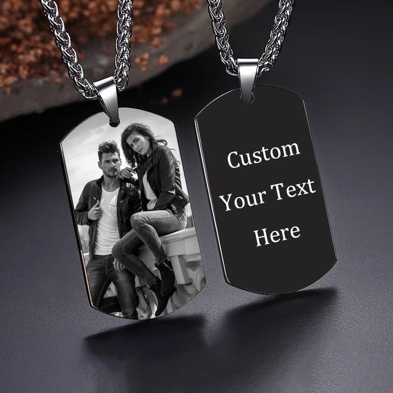 Titanium Style Pendant Necklace. Customizable With Couple Photos And Text