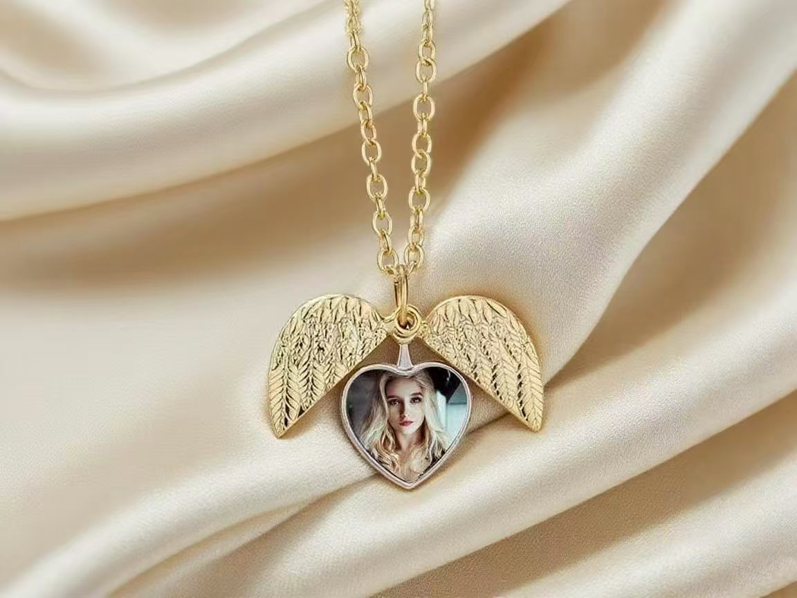 Angel Wing Heart Photo Necklace: Carry Love & Warmth