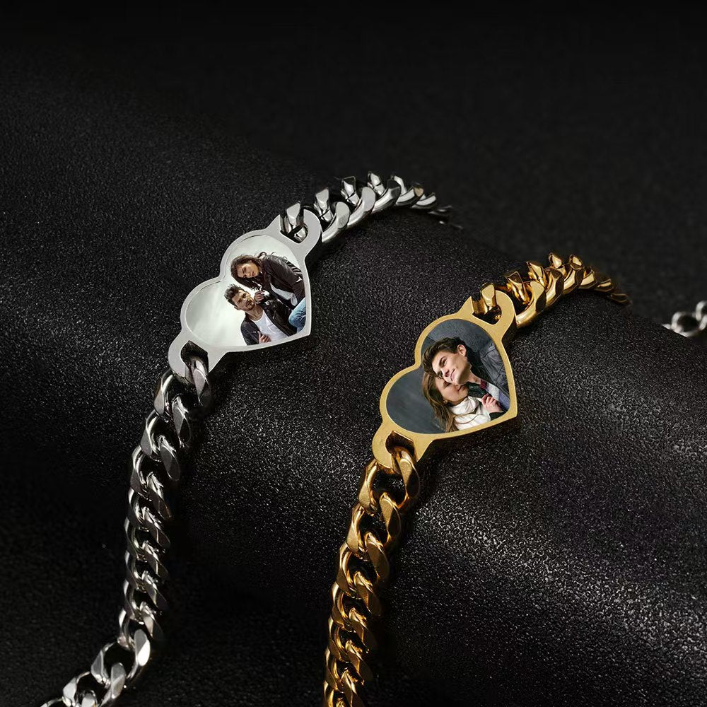 Custom Photo Titanium Steel Bracelet: Unique Chain, Color - Changing Warmth, Your Heartfelt Glow