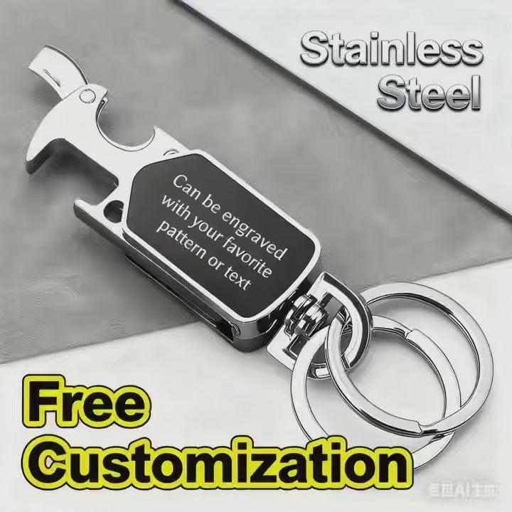 Multifunctional keychain 4 in 1, customizable text and photo, perfect for him or her, Christmas gift（Free customization text）