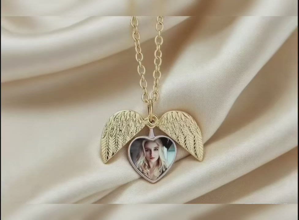 Angel Wing Heart Photo Necklace: Carry Love & Warmth
